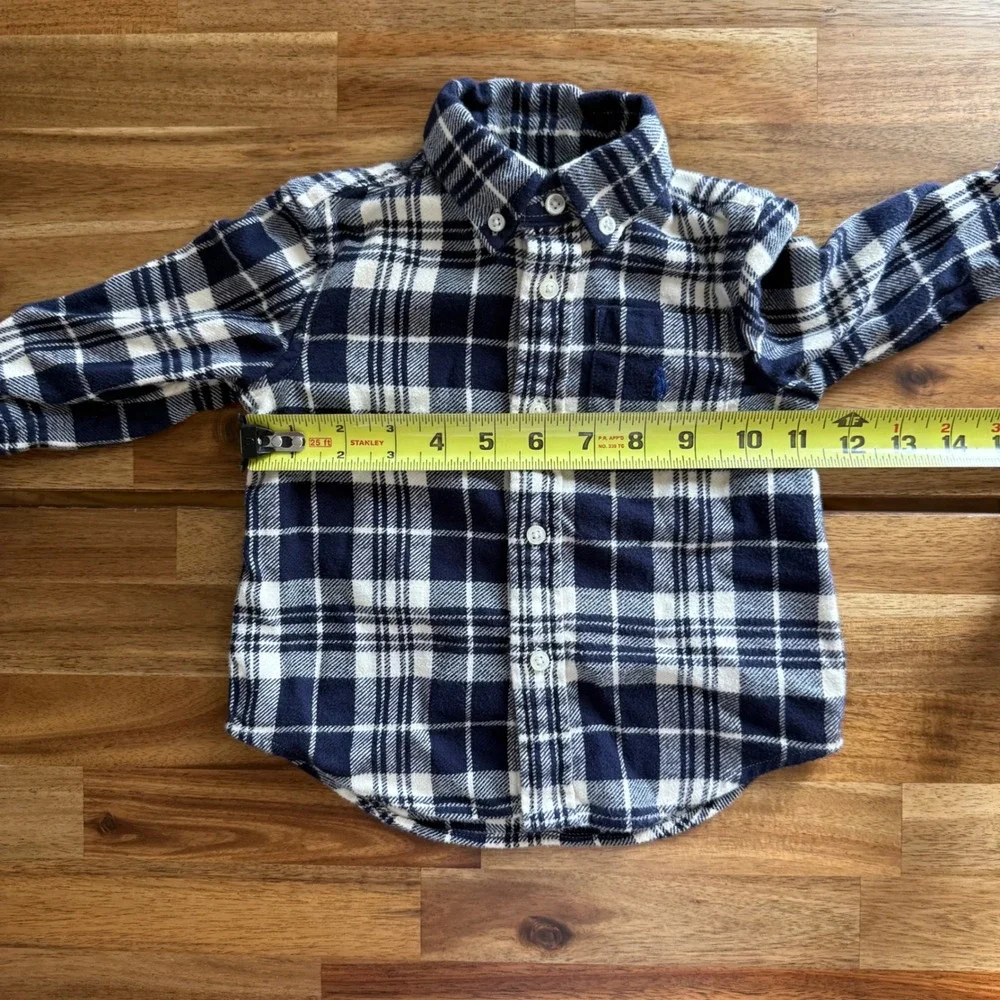 Ralph Lauren Boys Navy Blue Cream Plaid Flannel Button Down Shirt 18M